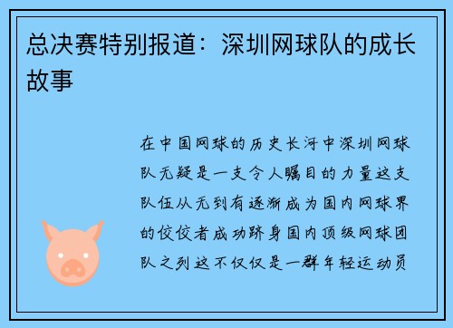 总决赛特别报道：深圳网球队的成长故事